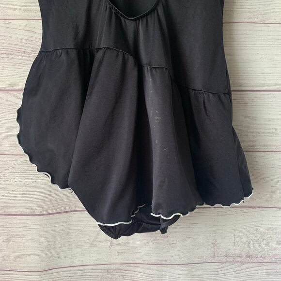Vintage Black One Piece Skirted Swimsuit or Swimdress White Trim Built-in Cups - Picture 6 of 16